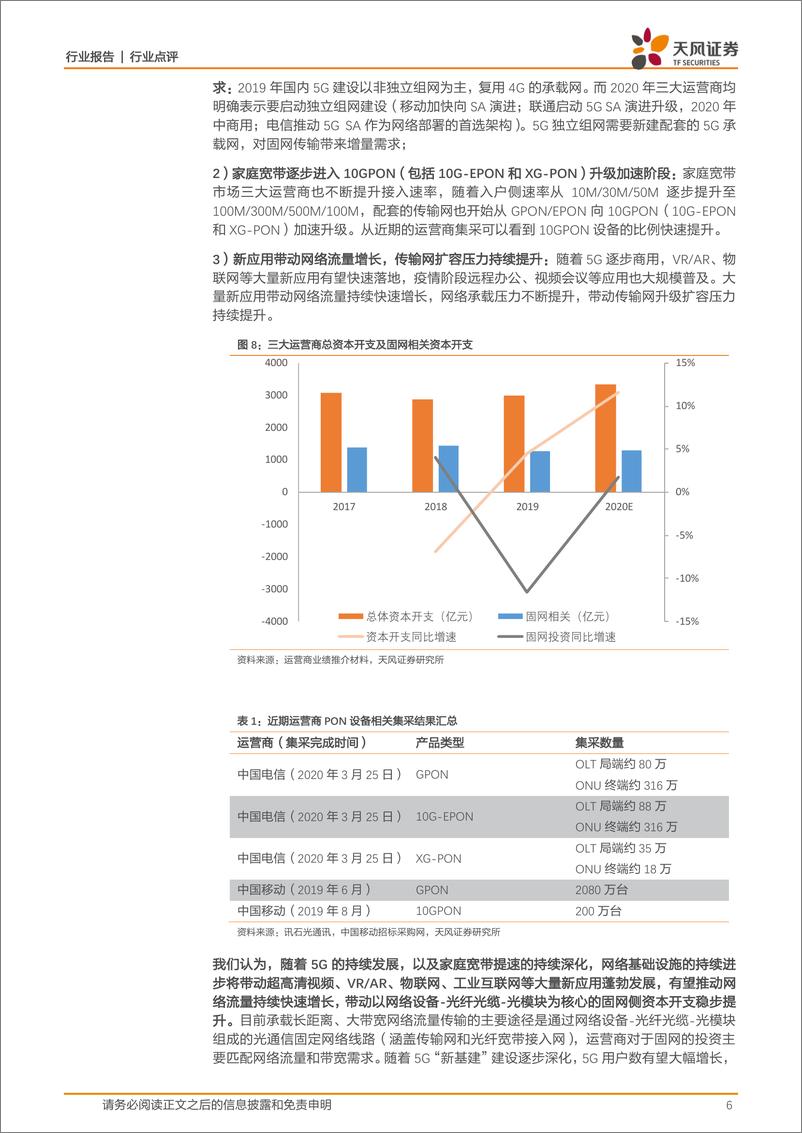 《通信行业：运营商5G投资大幅增长，政策推动兑现，固网投资恢复增长20200327-天风证券-10页》 - 第7页预览图