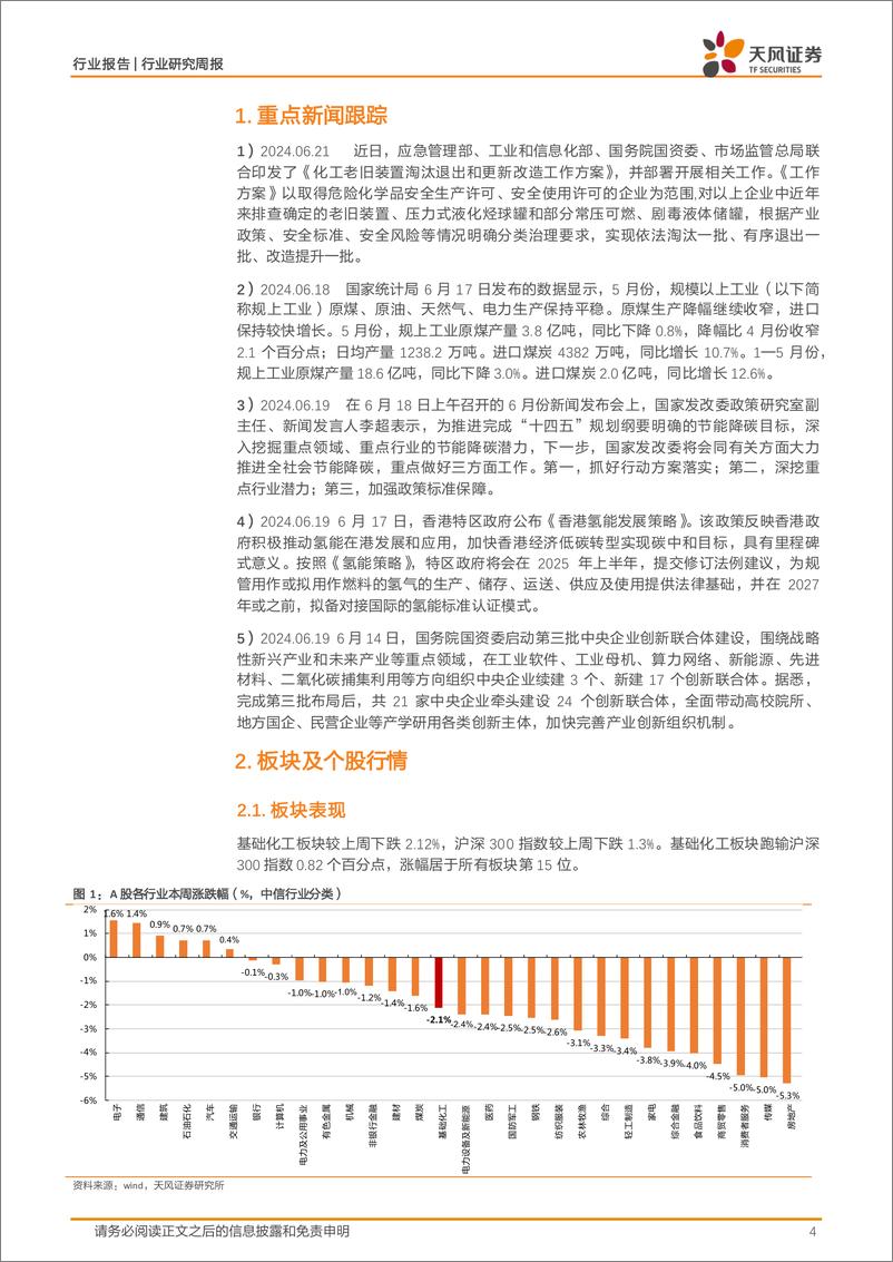 《基础化工行业报告：四部门联合部署化工老旧装置淘汰退出和更新改造工作，丁腈橡胶、粘胶短纤价格上涨-240624-天风证券-20页》 - 第4页预览图