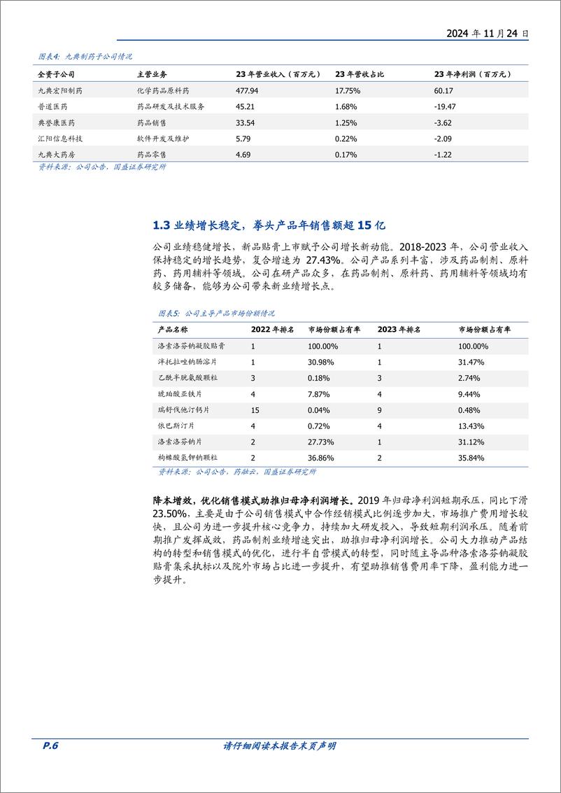 《九典制药(300705)产品矩阵日益丰富，打造经皮给药制剂领域龙头企业-241124-国盛证券-22页》 - 第6页预览图