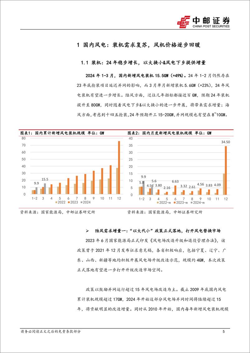 《电力设备行业风电2023年报%262024一季报总结：国内迎来修复，关注两海增量-240514-中邮证券-28页》 - 第5页预览图