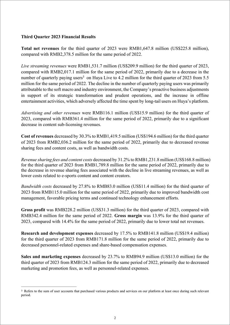 《虎牙2023年Q3财报-英-11页》 - 第2页预览图