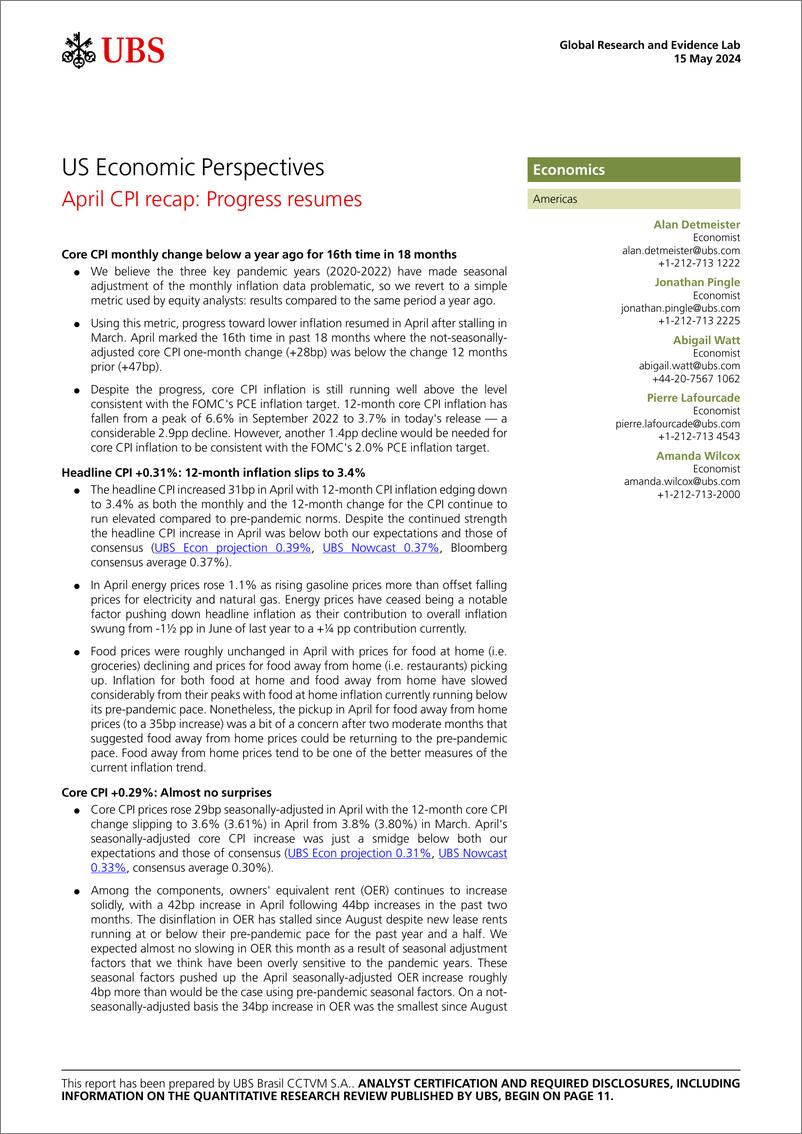 《UBS Economics-US Economic Perspectives _April CPI recap Progress resumes_...-108243580》 - 第1页预览图