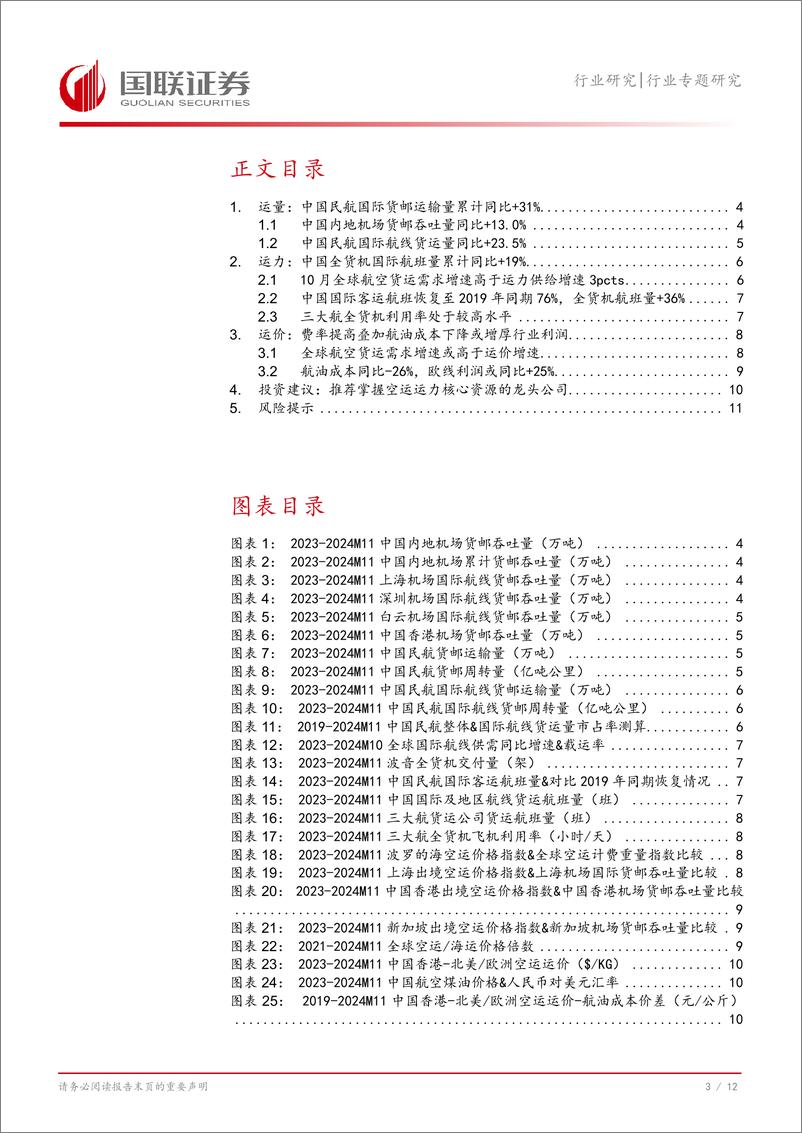 《交通运输行业中国跨境空运11月数据报告：量价齐升叠加航油成本下降或增厚行业利润-250105-国联证券-13页》 - 第4页预览图