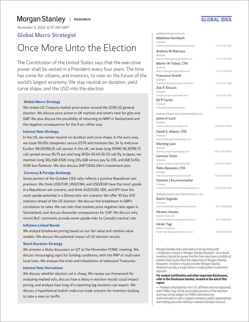 《Morgan Stanley Fixed-Global Macro Strategist Once More Unto the Election-111263177》 - 第1页预览图