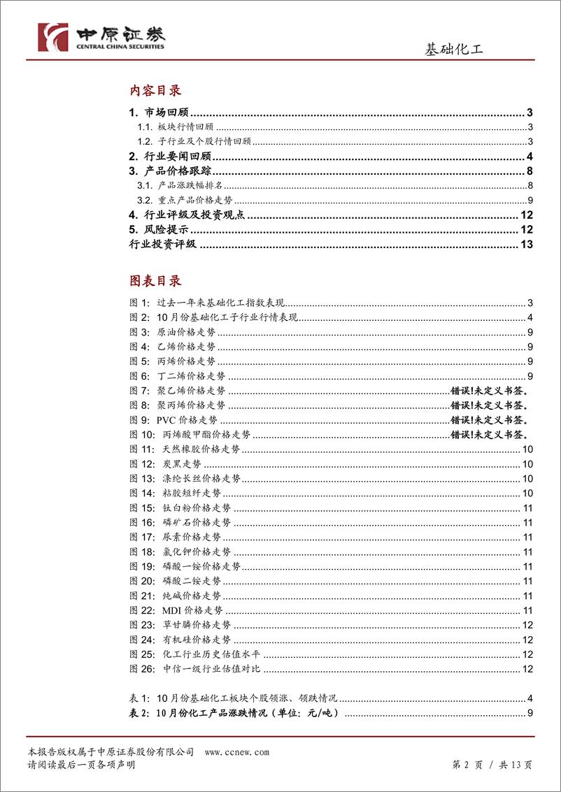 《基础化工行业月报：行业景气仍在寻底，继续关注业绩确定增长的企业-20191111-中原证券-13页》 - 第3页预览图