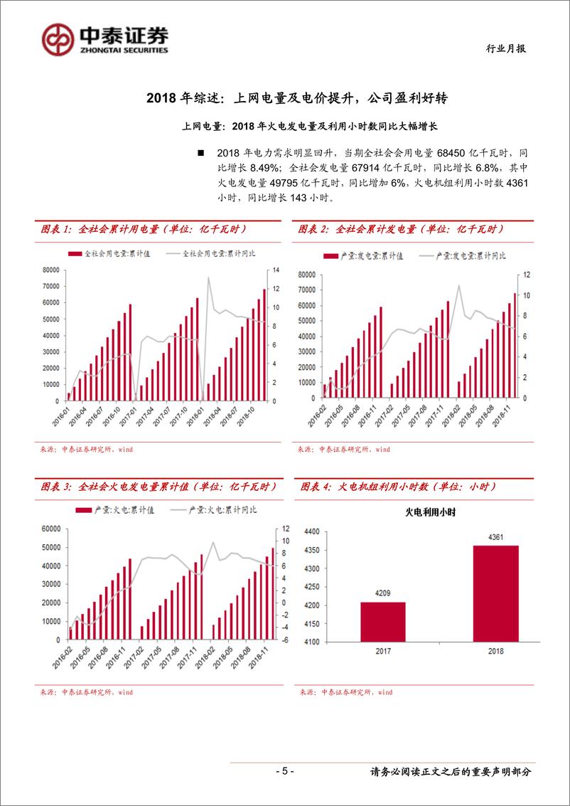 《火电行业2018年报及2019一季报综述：2018年量价齐升致业绩改善，2019年业绩有望继续向好-20190521-中泰证券-20页》 - 第6页预览图