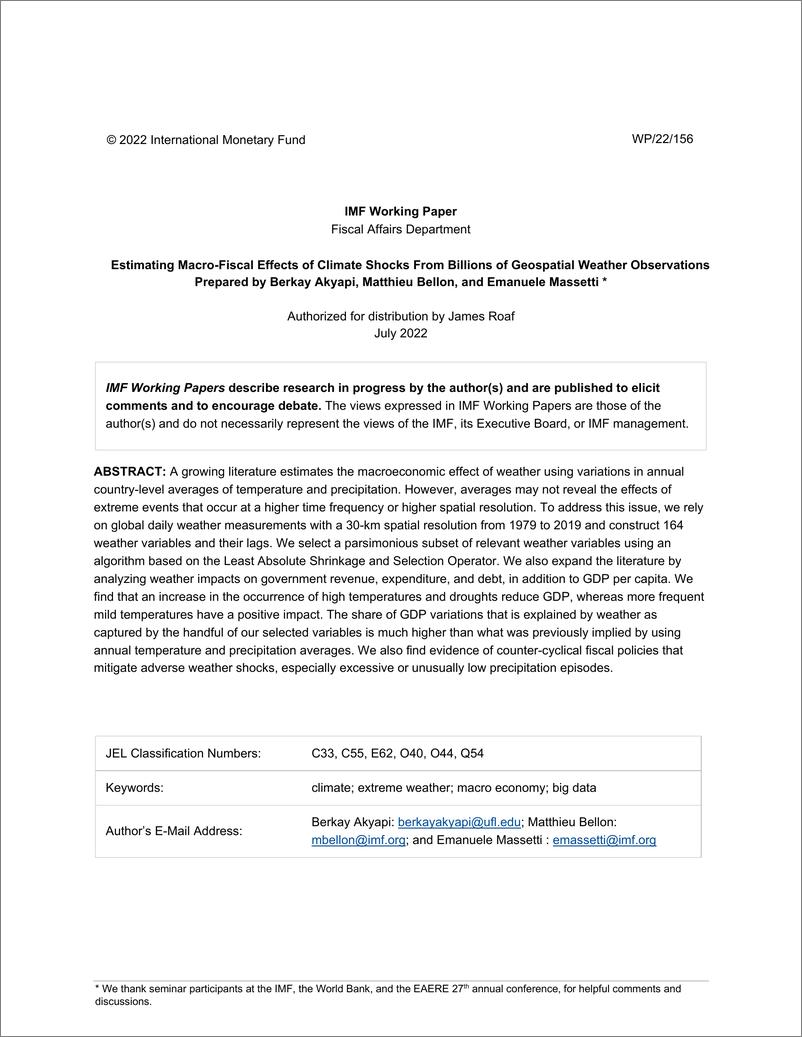 《IMF-从数十亿次地理空间天气观测估计气候冲击的宏观财政影响（英）-2022.7-73页》 - 第3页预览图