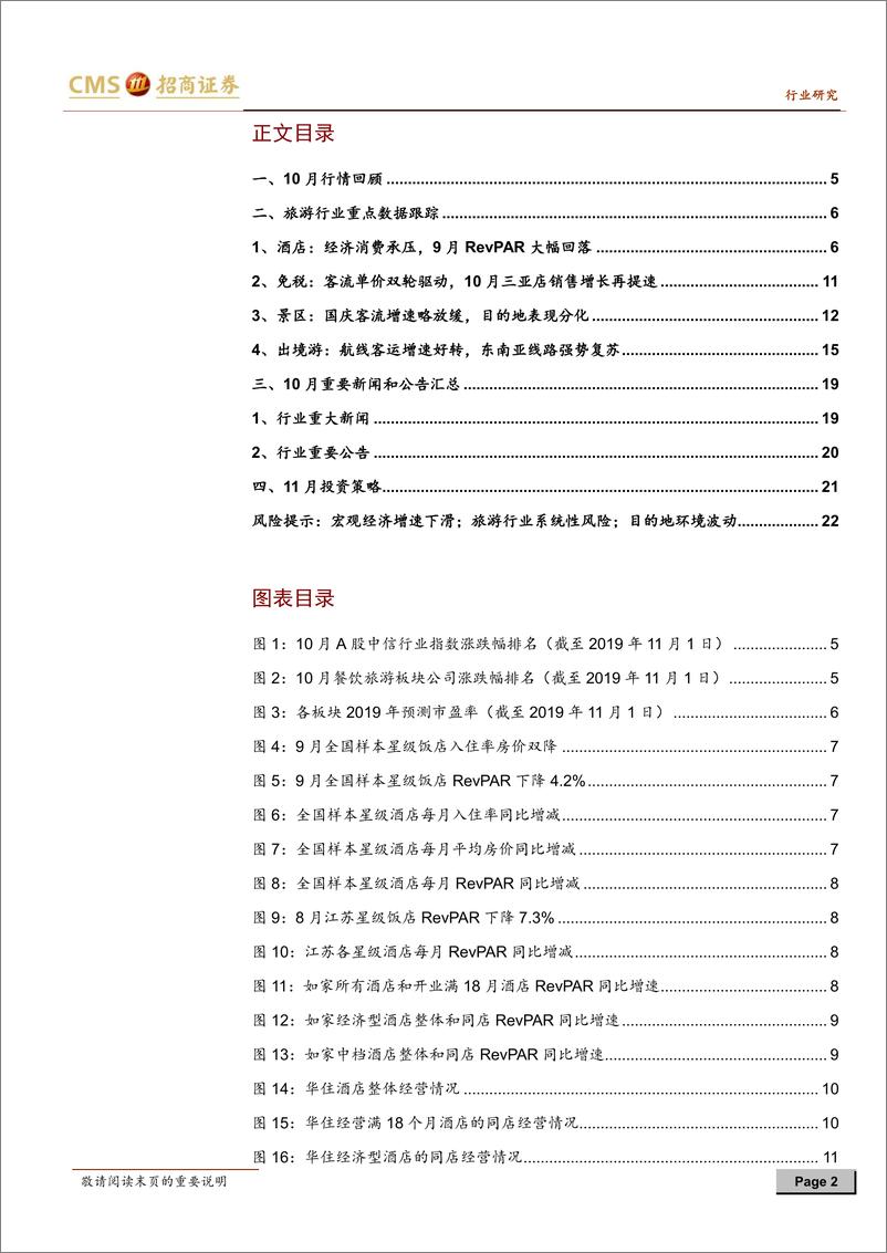 《旅游行业数据跟踪及11月投资策略：板块分化酒店承压，龙头依旧稳健-20191111-招商证券-23页》 - 第3页预览图