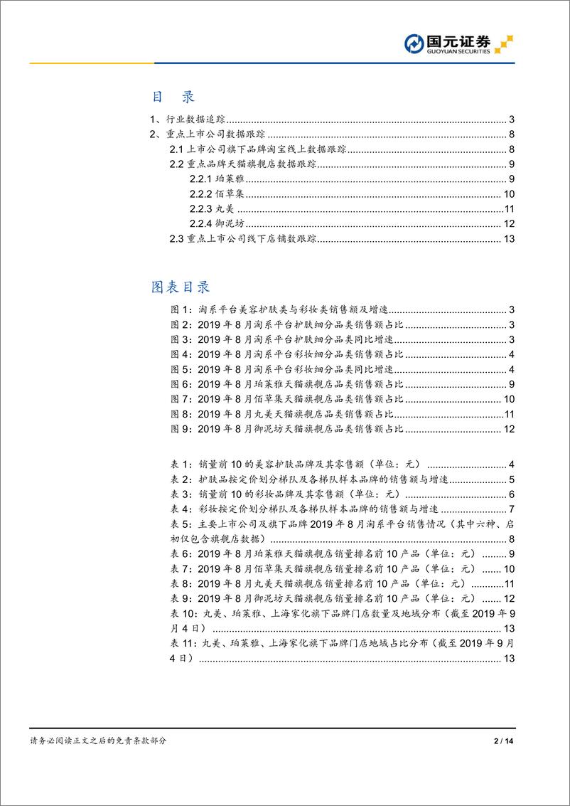 《化妆品行业八月数据跟踪：珀莱雅爆品持续驱动线上增长，御家汇边际改善-20190918-国元证券-14页》 - 第3页预览图