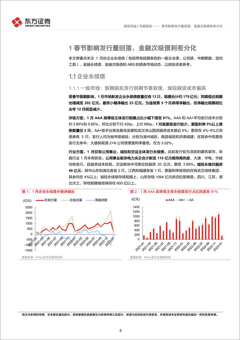 《1月小品种月报：春节影响发行量回落，金融次级债利差分化-20230202-东方证券-22页》 - 第6页预览图