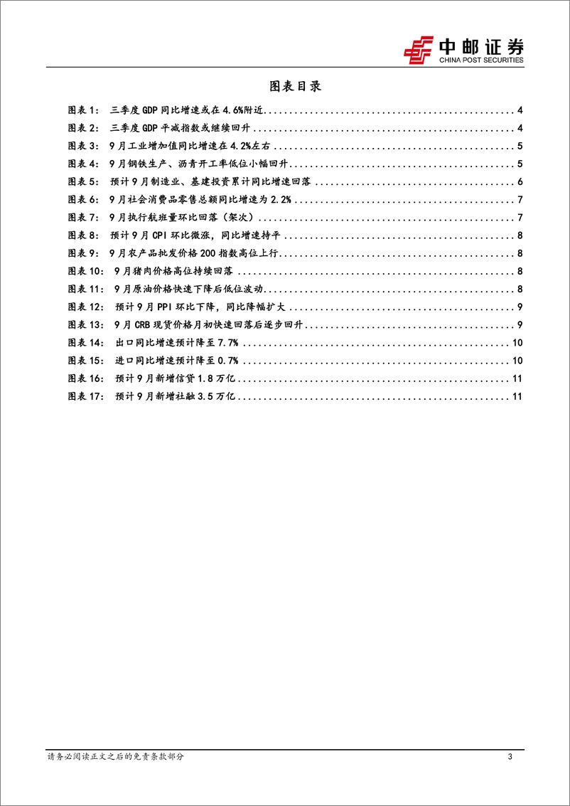 《9月经济数据预测：政策发力前夕的增长压力-241009-中邮证券-13页》 - 第3页预览图