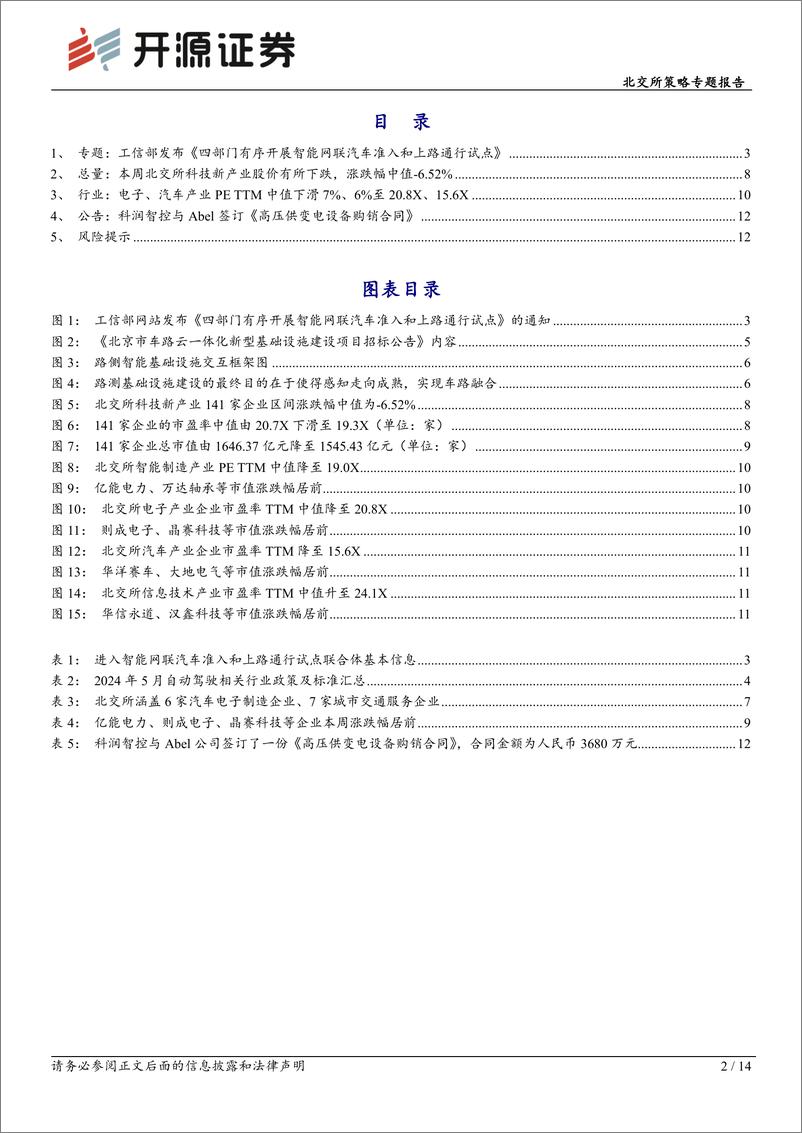 《北交所科技新产业跟踪第二十一期：四部门开展智能网联汽车上路通行试点，利好北交所智慧交通及汽车电子产业-240610-开源证券-14页》 - 第2页预览图