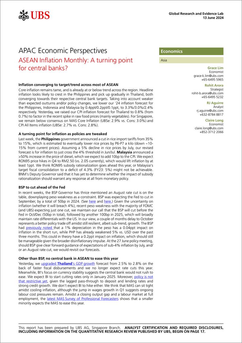 《UBS Economics-APAC Economic Perspectives _ASEAN Inflation Monthly A turni...-108686816》 - 第1页预览图