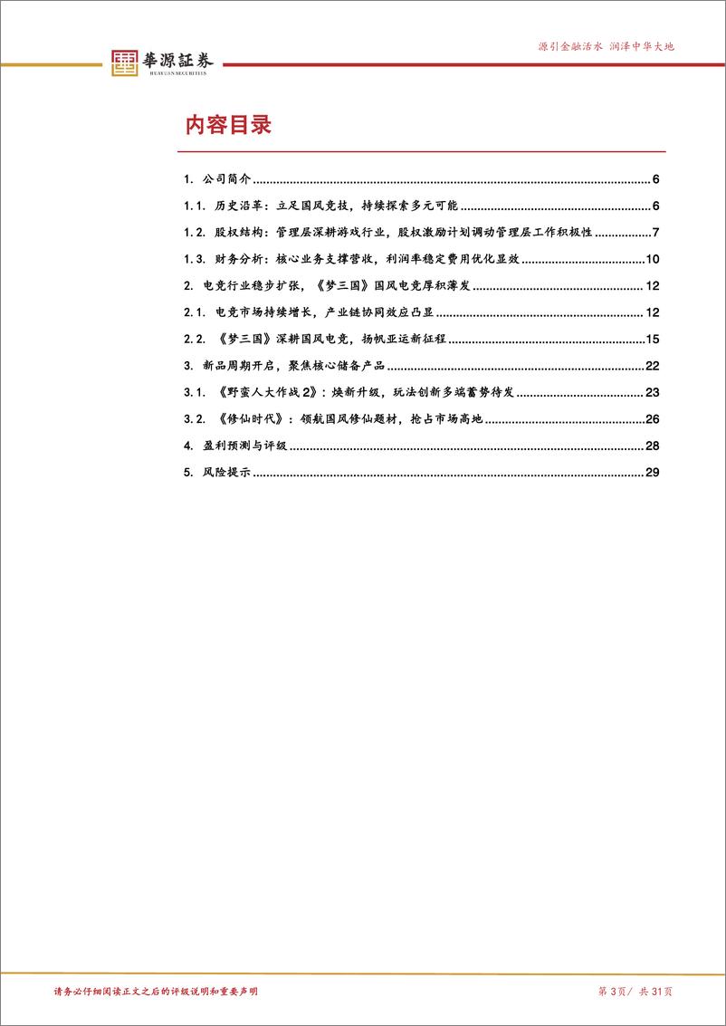 《电魂网络(603258)国风电竞长线深耕，多元新品周期将至-250108-华源证券-31页》 - 第3页预览图