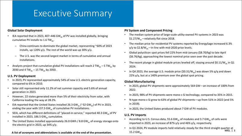 《NREL_2024年春季太阳能产业更新报告_英文版_》 - 第3页预览图