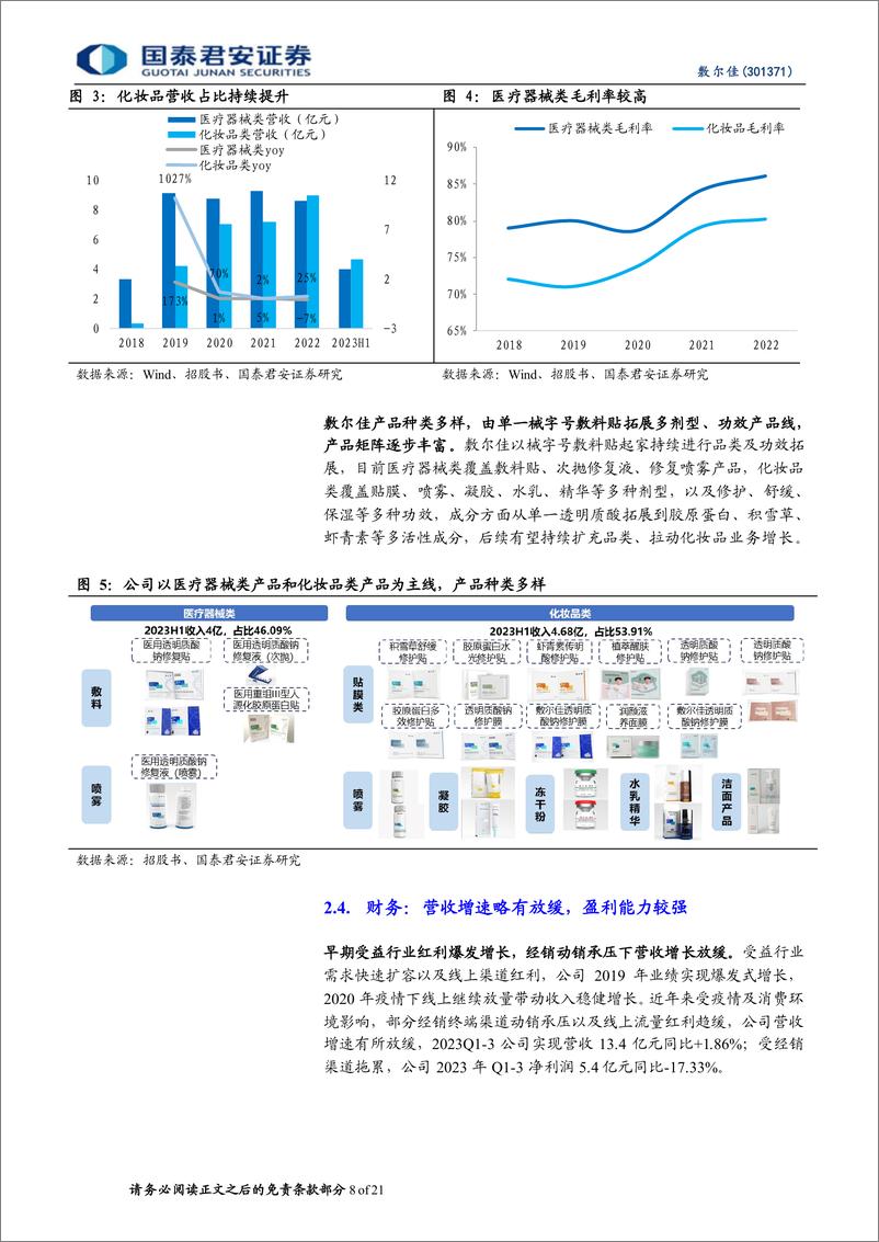 《国泰君安-敷尔佳-301371-首次覆盖报告：医用敷料龙头，线上、妆品有望发力》 - 第8页预览图