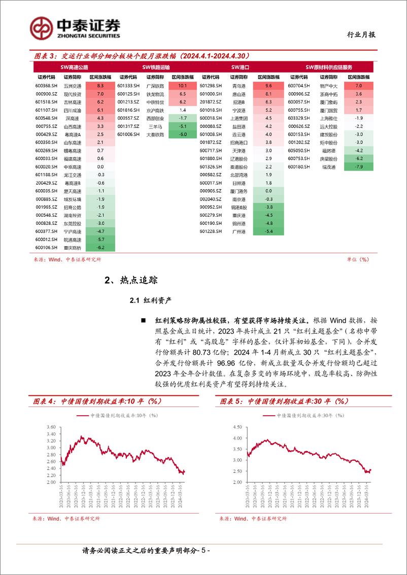 《交通运输(公铁港链)行业-公铁港链5月投资策略：提质增效重回报，仍可以择优配置-240510-中泰证券-17页》 - 第5页预览图