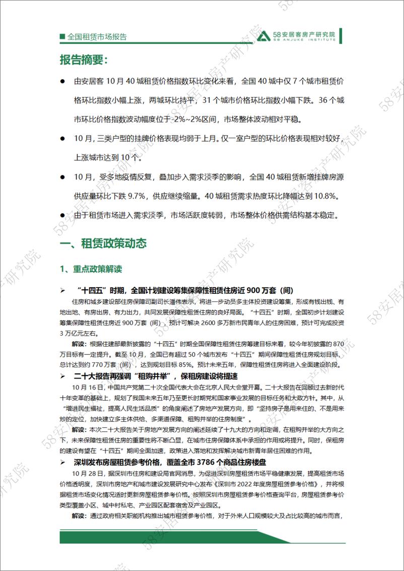 《58安居客房产研究院-2022年10月全国租赁市场月报-17页》 - 第4页预览图