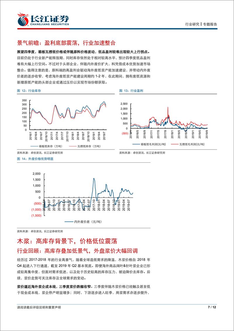 《纸与林木产品行业造纸四季度前瞻：看好文化纸&废纸浆盈利提升，资源优势推动行业整合-20191016-长江证券-12页》 - 第8页预览图