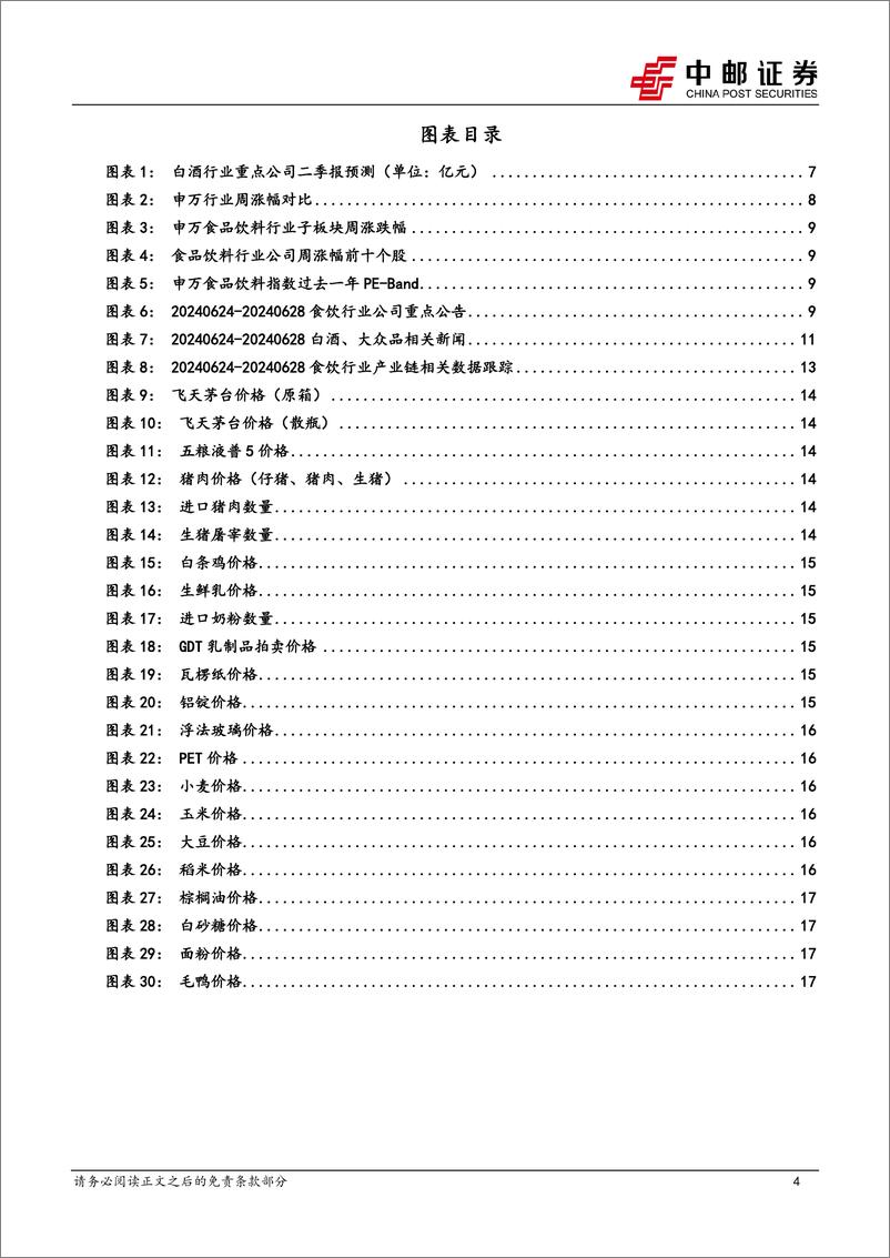 《食品饮料行业报告：茅台批价企稳回升，白酒二季报前瞻韧性强-240702-中邮证券-19页》 - 第4页预览图