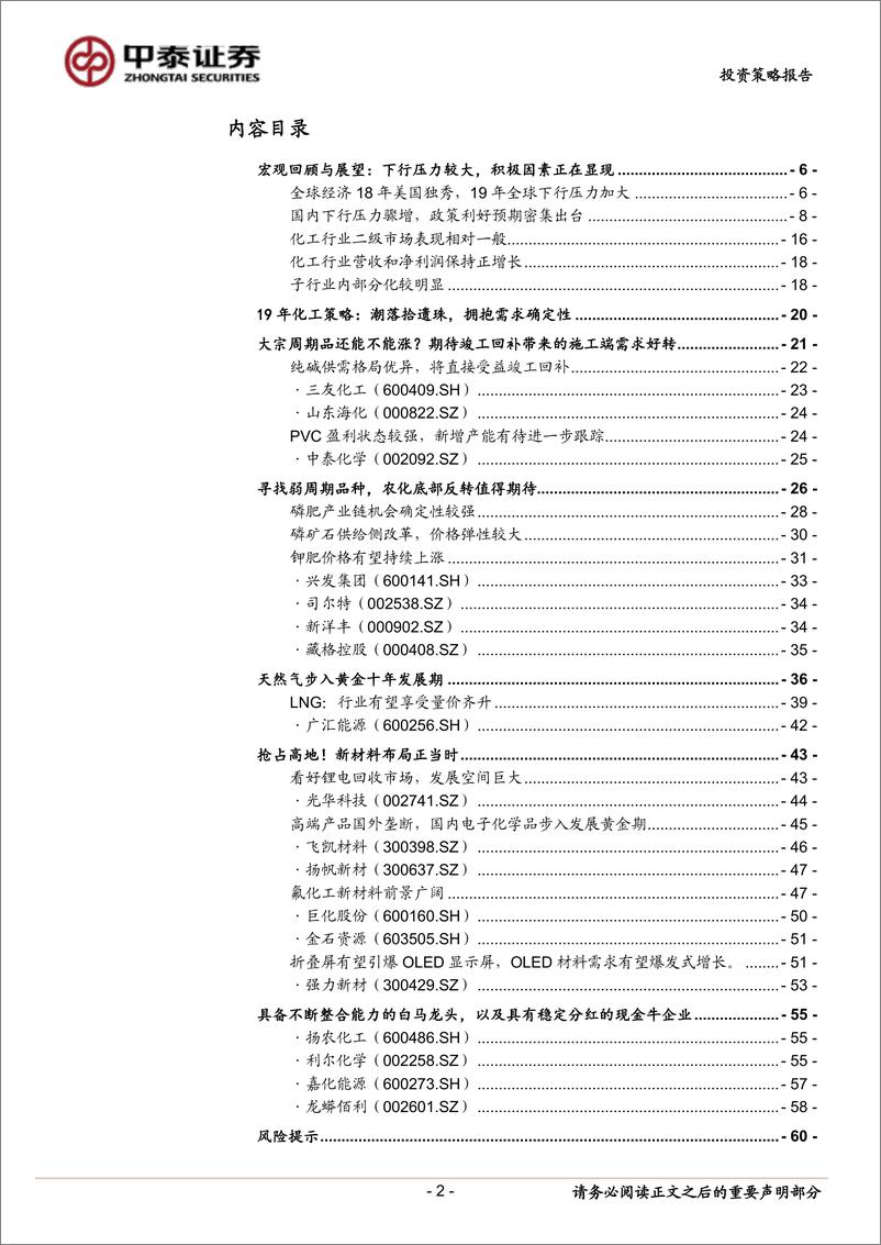 《化工行业2019投资策略：潮落拾遗珠，拥抱需求确定性-20190102-中泰证券-61页》 - 第2页预览图