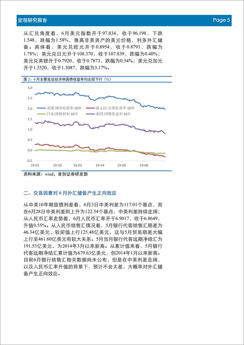 《6月外汇储备数据点评：首创宏观“茶”，人民币汇率破“7”概率不大，2019年我国外汇储备破“3”概率较低-20190709-首创证券-10页》 - 第6页预览图