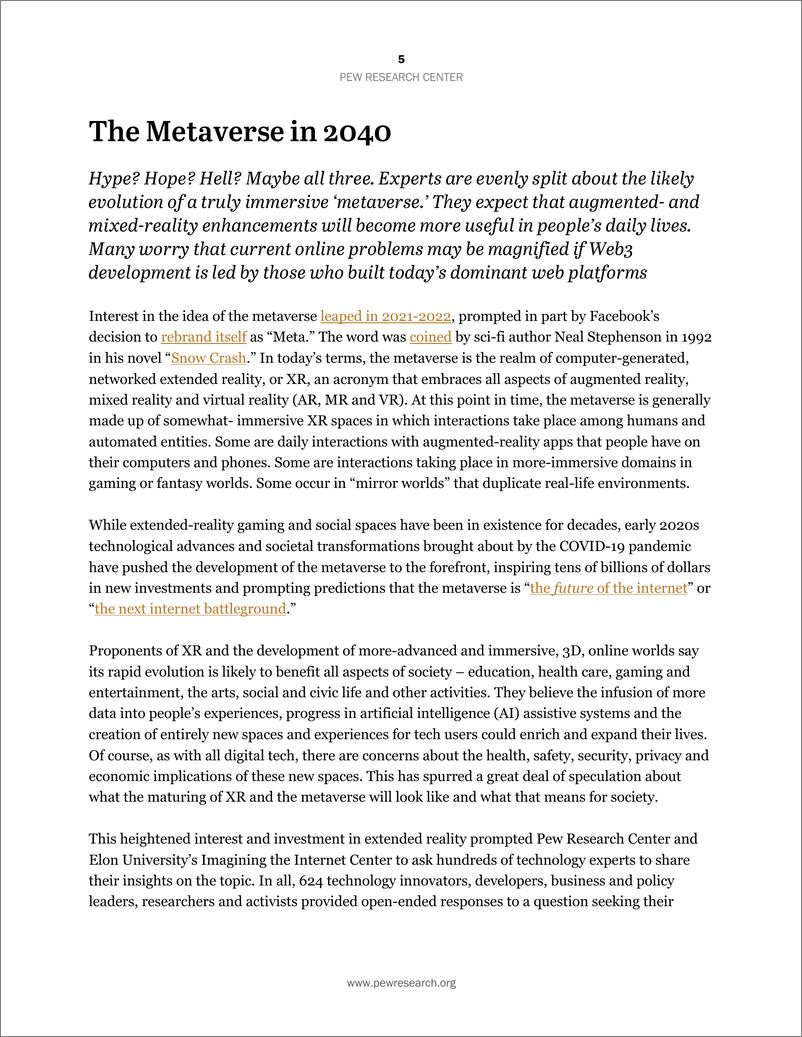 《皮尤-2040年的元宇宙（英）-2022.6-204页》 - 第7页预览图