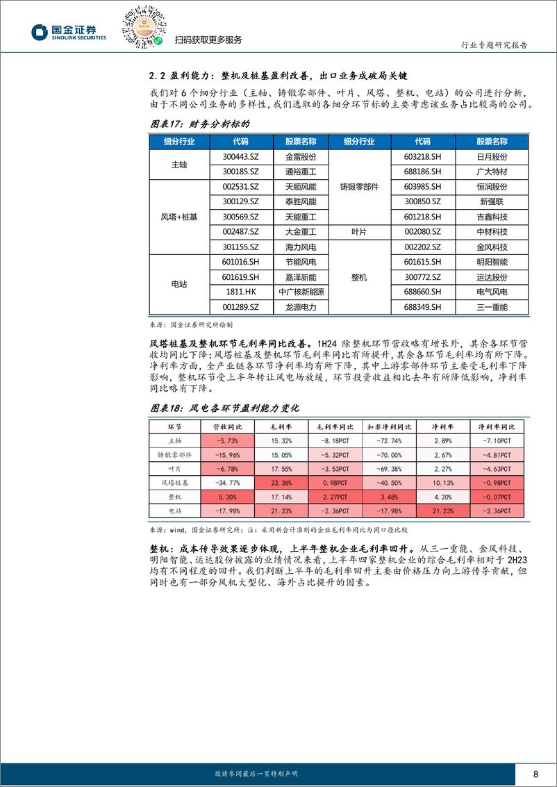 《新能源发电设备行业1H24风电业绩总结：整机盈利环比改善，静待下半年海风放量-240901-国金证券-16页》 - 第8页预览图