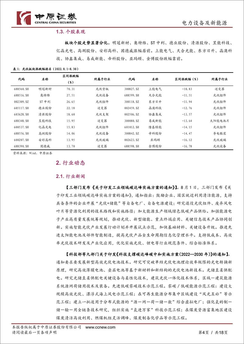 《光伏行业月报：光伏板块上半年业绩高增，关注产业链价格变化对需求影响-20220831-中原证券-18页》 - 第5页预览图