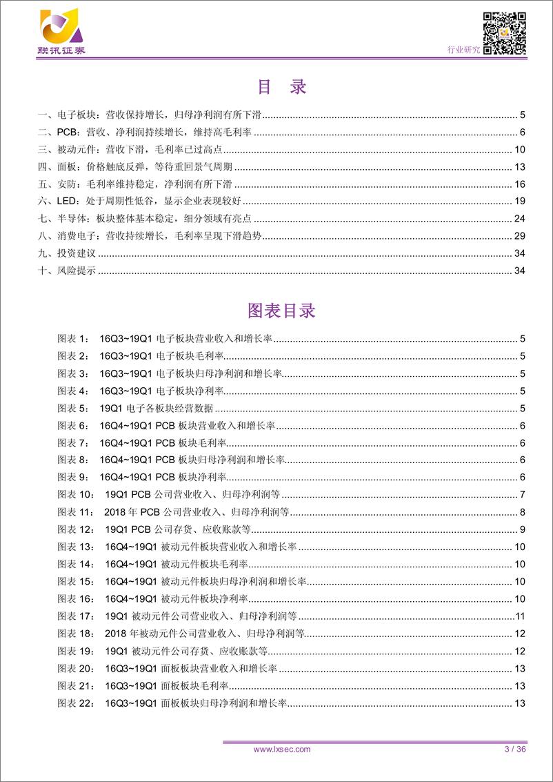 《电子行业一季报总结：营收增速放缓，利润略有下滑，关注细分领域投资机会-20190509-联讯证券-36页》 - 第4页预览图