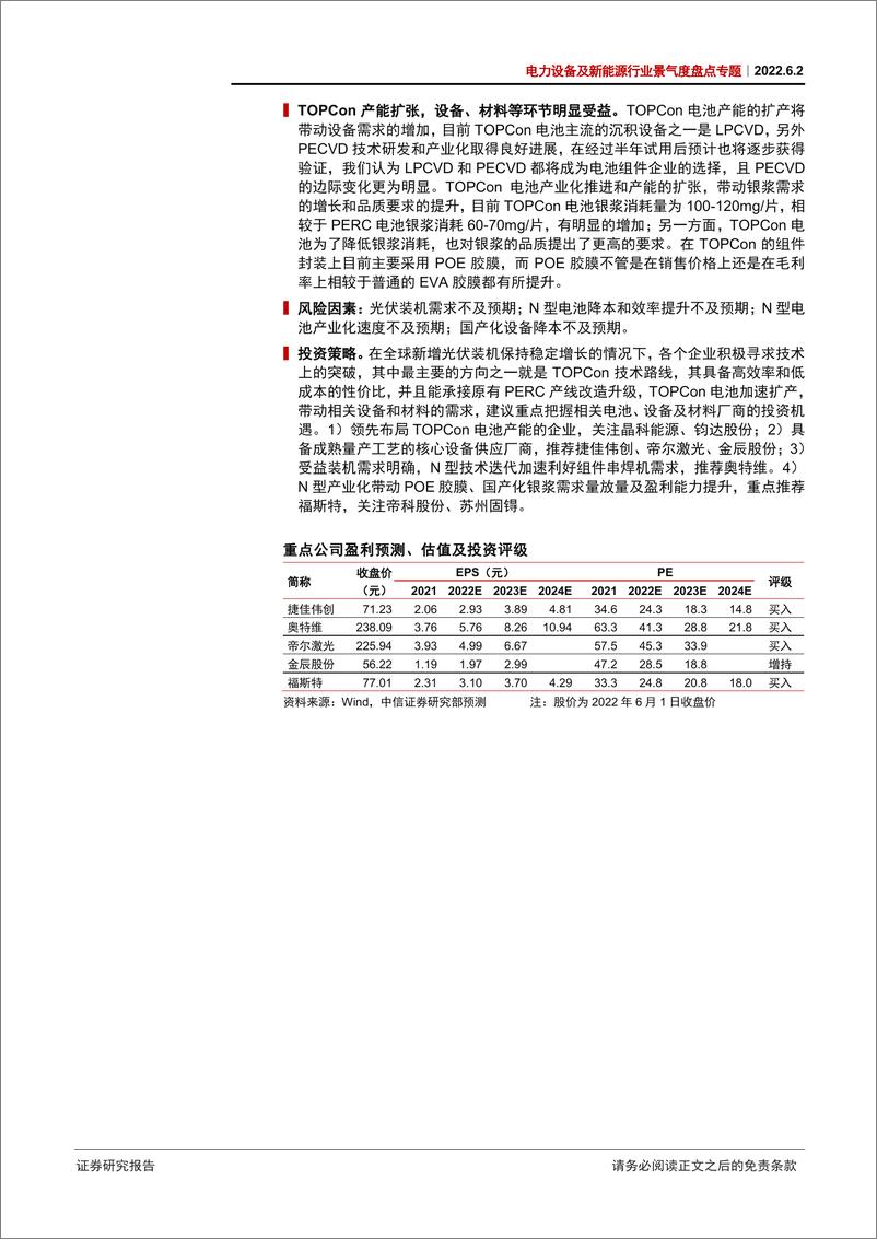 《电力设备及新能源行业景气度盘点专题：TOPCon电池产能扩张，设备&材料明显受益-20220602-中信证券-22页》 - 第3页预览图