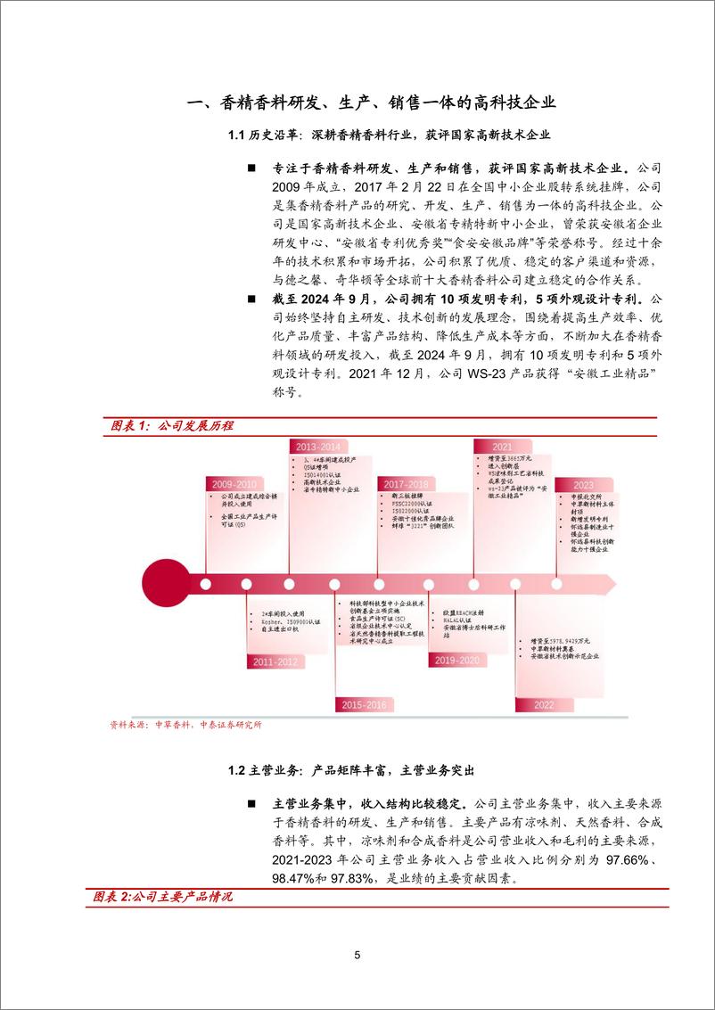 《中草香料(920016)专注香精香料细分领域，募投扩产有望再上台阶-240911-中泰证券-23页》 - 第5页预览图