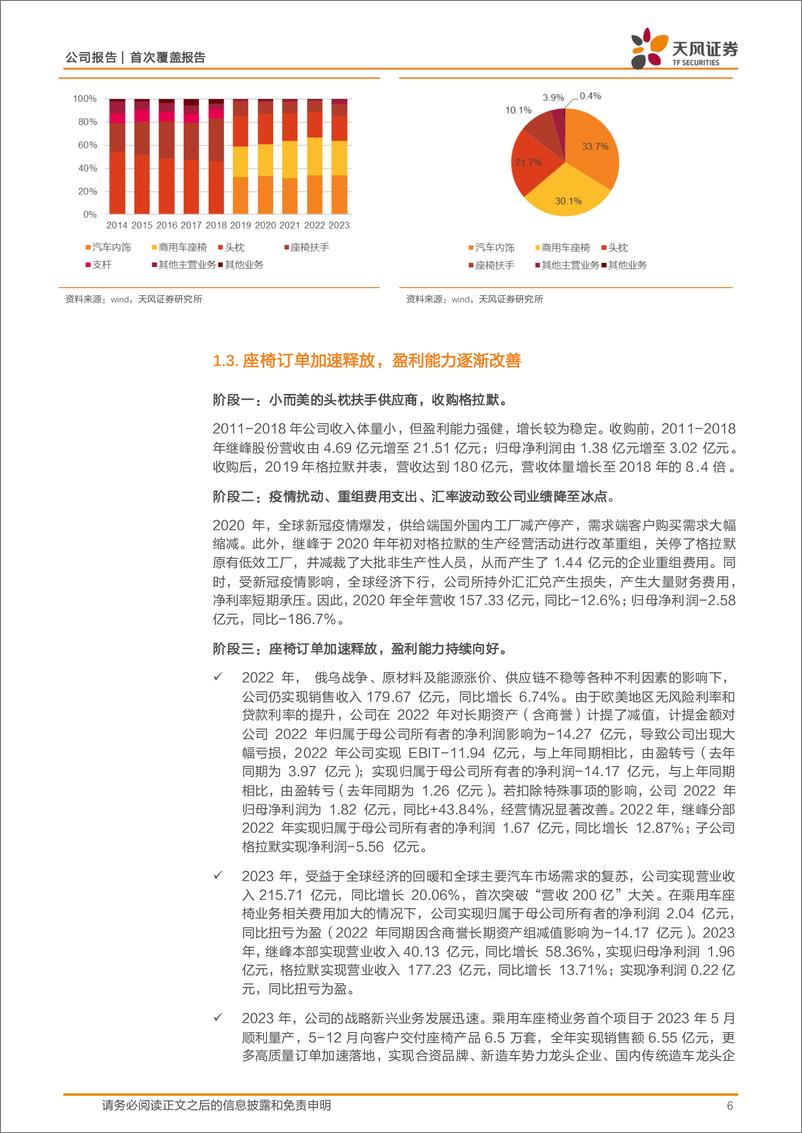 《继峰股份(603997)国产乘用车座椅龙头，业绩拐点或现-240705-天风证券-27页》 - 第6页预览图