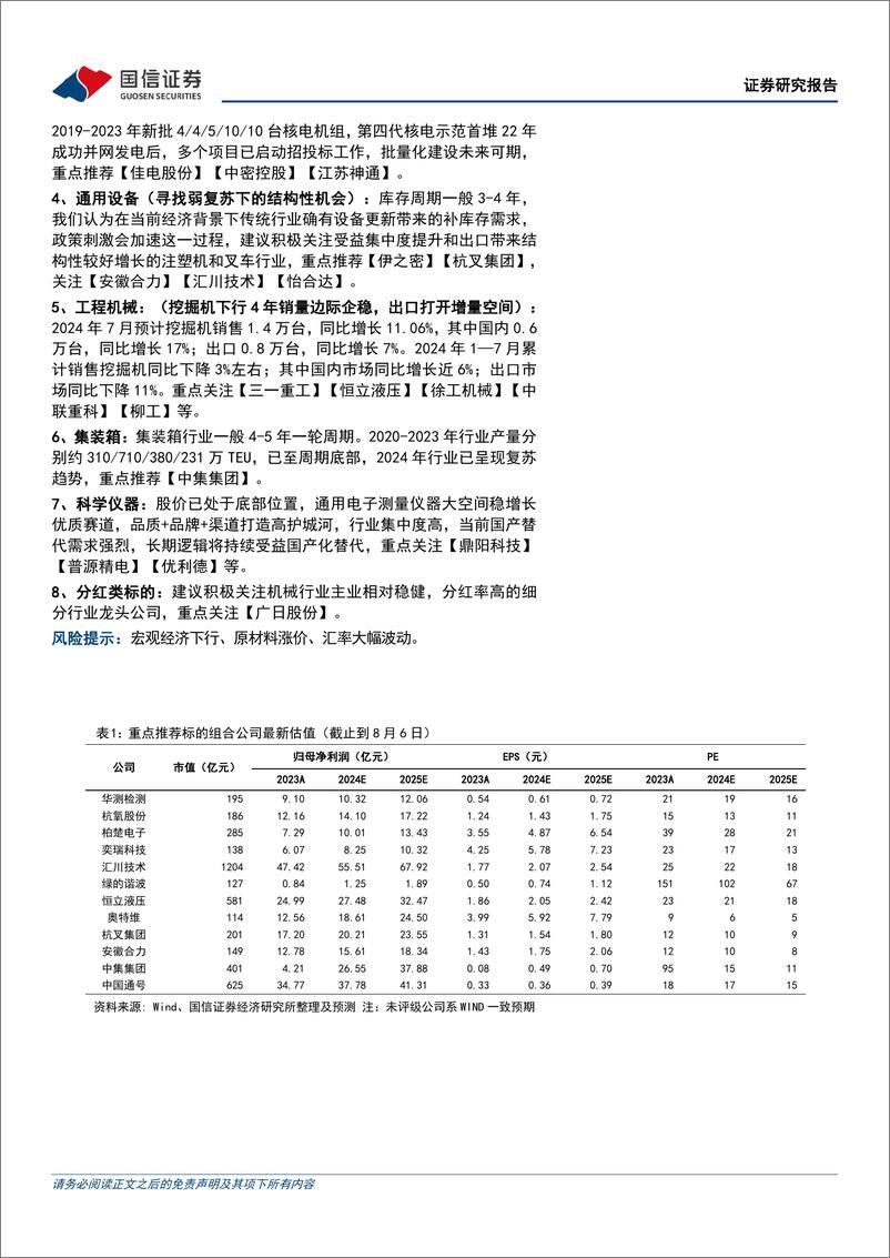 《机械行业2024年8月投资策略：中报行情展开，关注受益设备更新政策和经营稳中向好的方向-240807-国信证券-22页》 - 第2页预览图