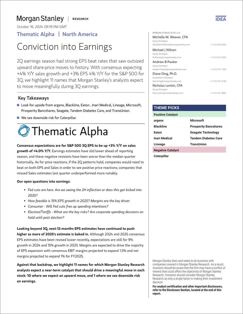 《Morgan Stanley-Thematic Alpha Conviction into Earnings-110871152》 - 第1页预览图