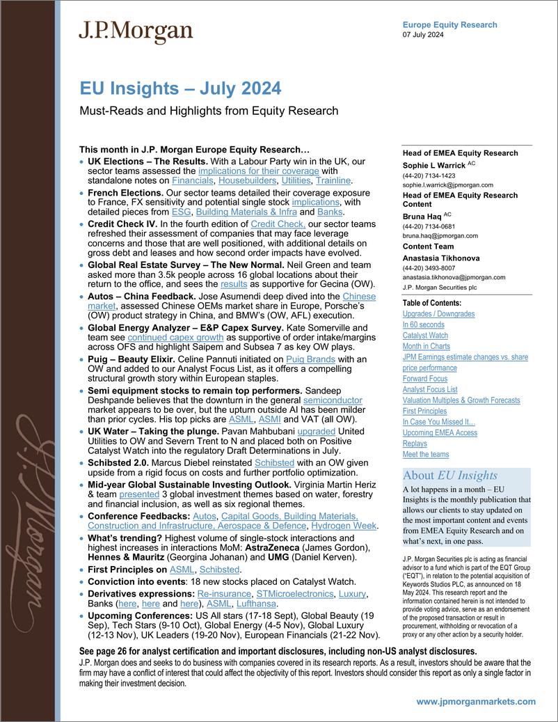 《JPMorgan-EU Insights – July 2024 Must-Reads and Highlights from Equit...-109074057》 - 第1页预览图