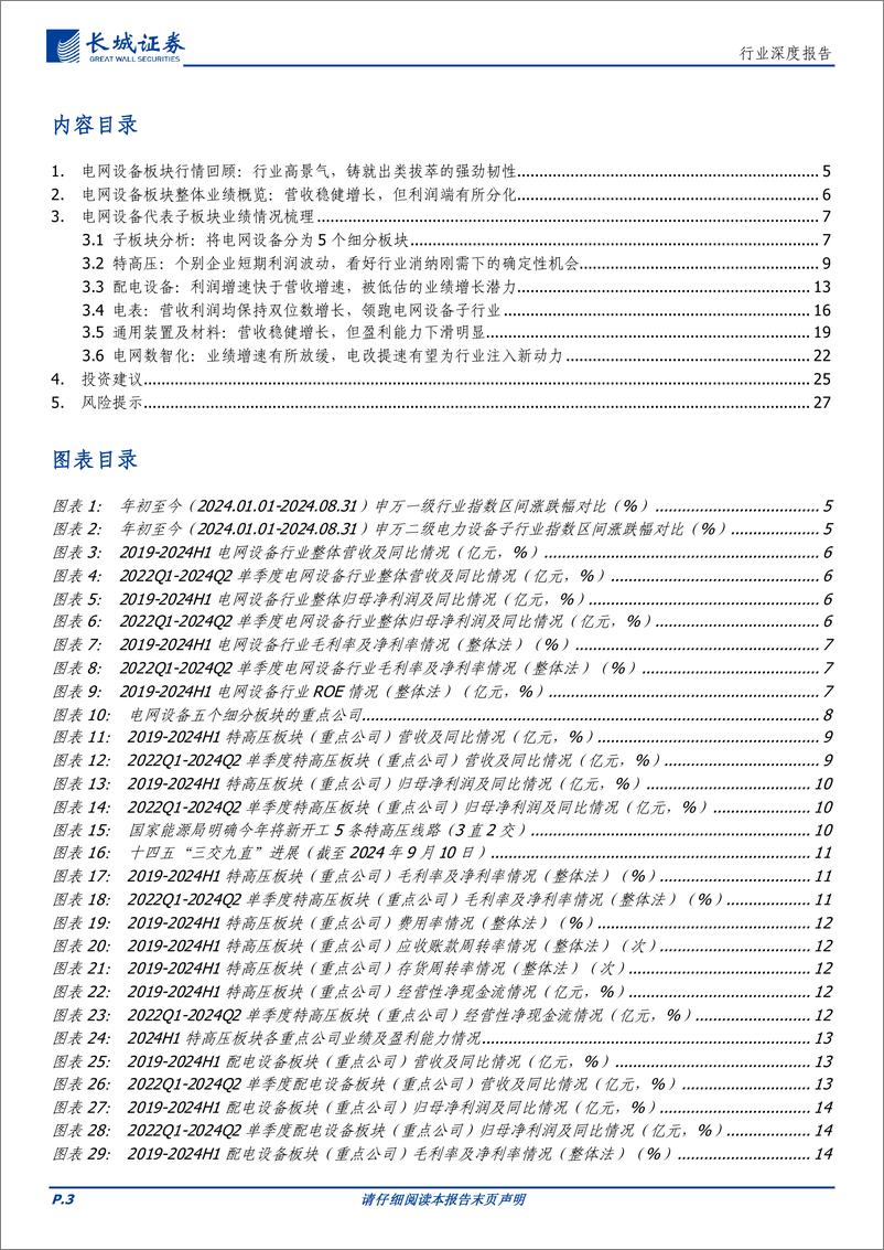 《电网设备行业2024年中报业绩总结：景气持续，从周期迈向成长-240920-长城证券-28页》 - 第3页预览图