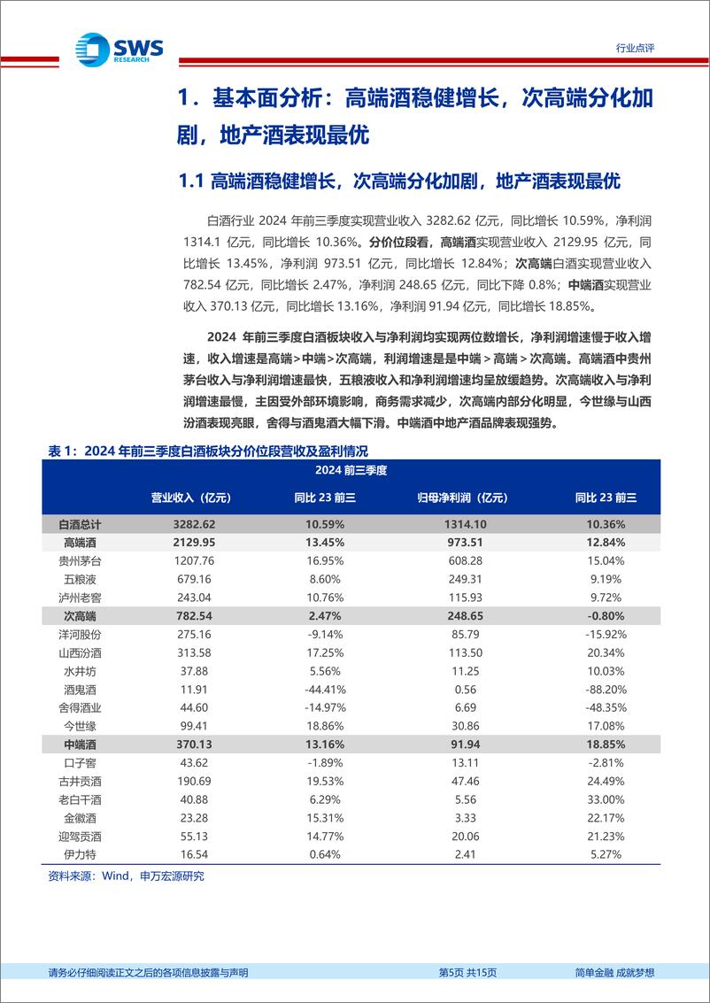 《白酒行业2024年三季报总结：Q3增速明显放缓，企业经营分化加剧-241103-申万宏源-15页》 - 第5页预览图