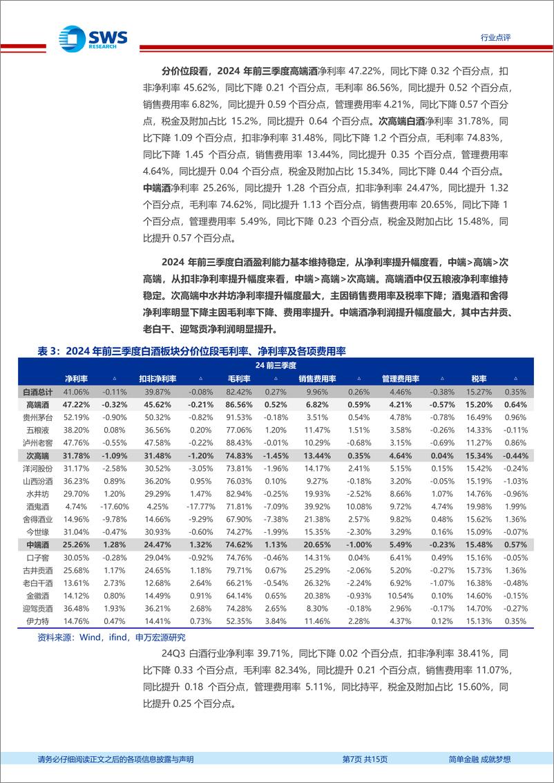 《白酒行业2024年三季报总结：Q3增速明显放缓，企业经营分化加剧-241103-申万宏源-15页》 - 第7页预览图