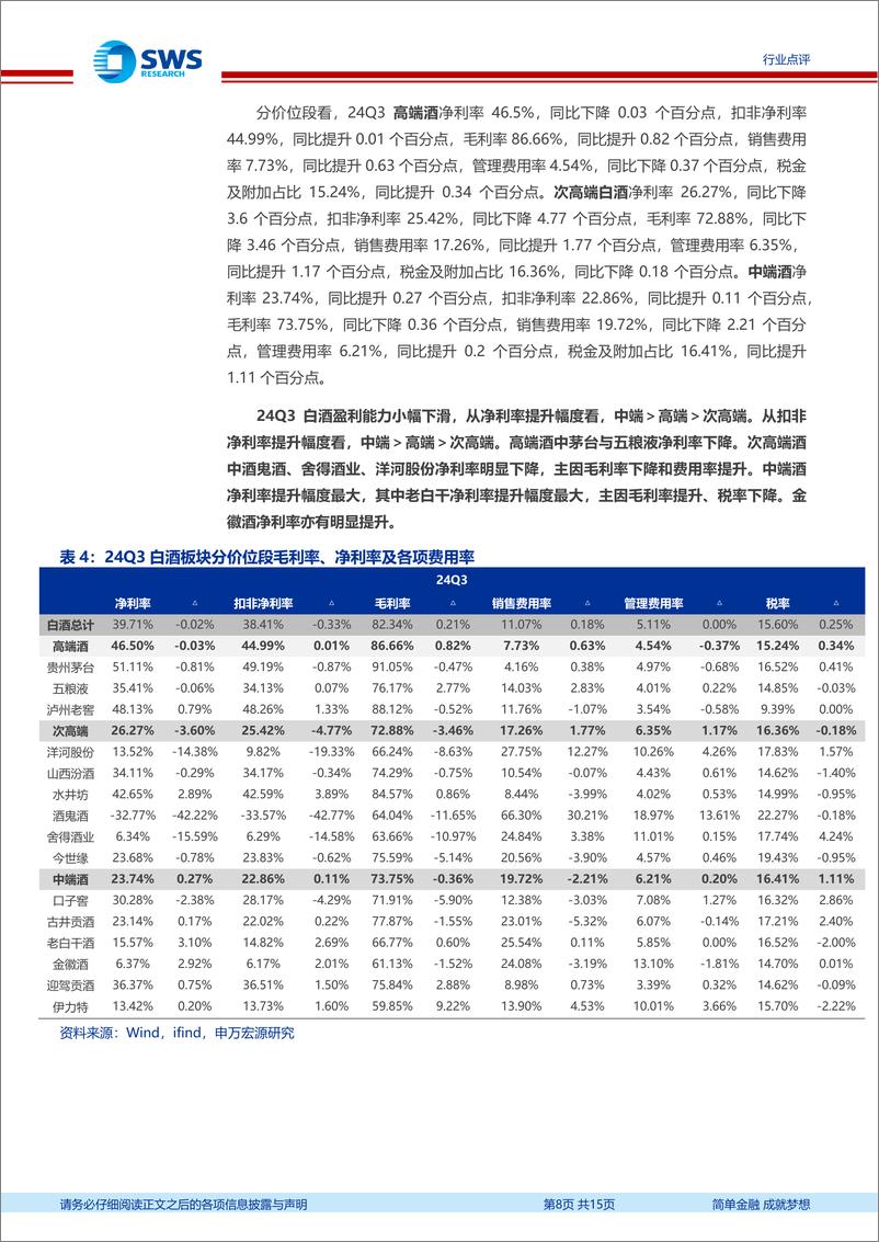 《白酒行业2024年三季报总结：Q3增速明显放缓，企业经营分化加剧-241103-申万宏源-15页》 - 第8页预览图