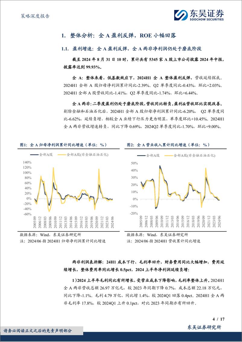 《A股财报深度分析系列(五)：2024年中报深度分析，盈利分化复苏，结构胜于总量-240831-东吴证券-17页》 - 第4页预览图