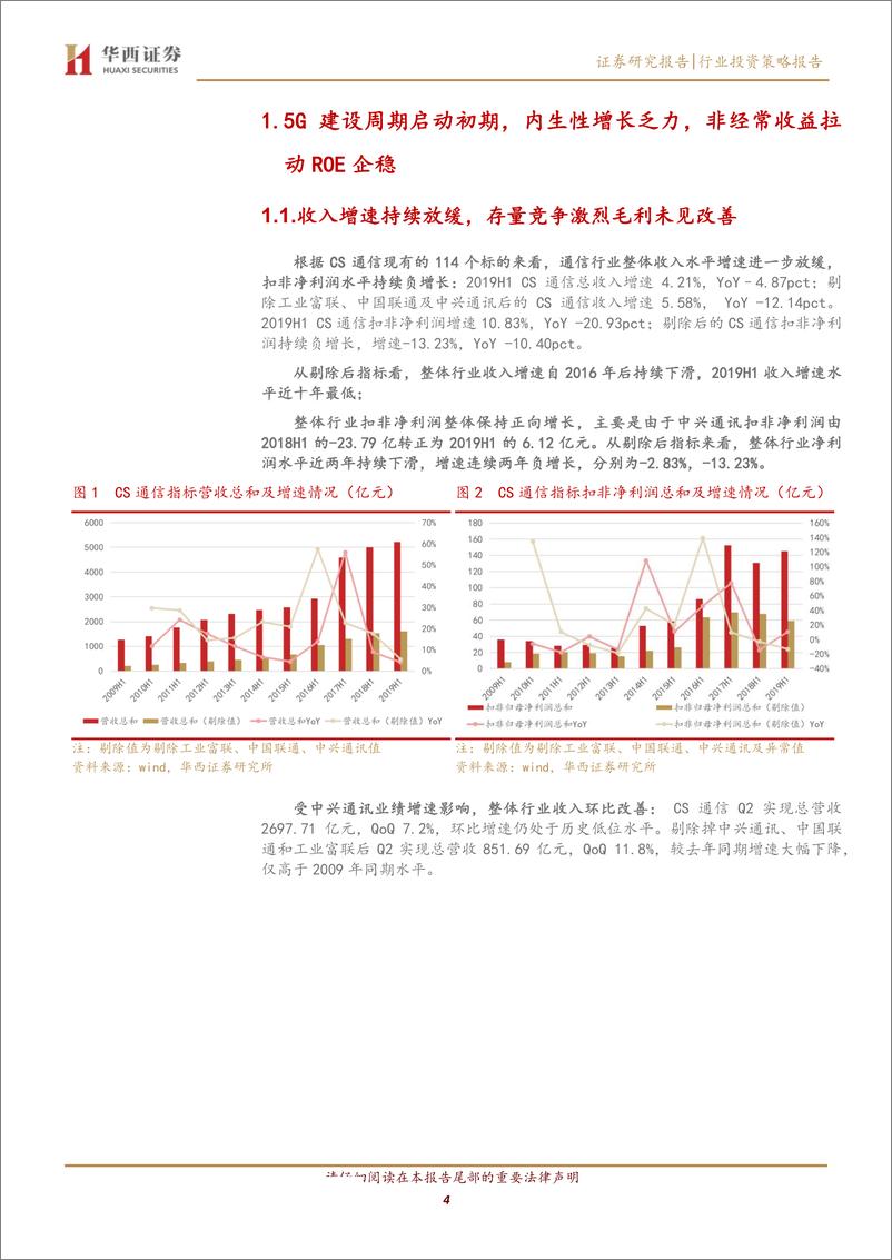 《通信行业2019中报总结：4G扩容及5G带动无线相关业绩提振，非经常收益拉动行业ROE回稳-20190909-华西证券-18页 - 副本》 - 第5页预览图