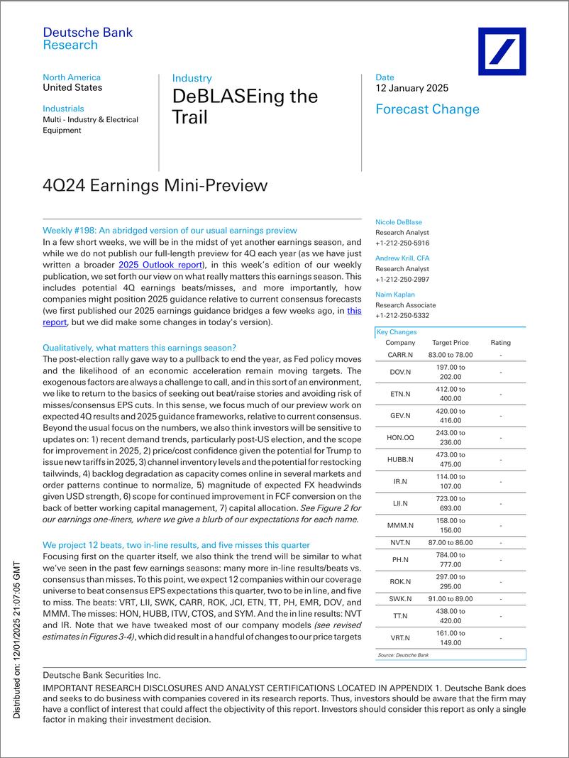 《Deutsche Bank-DeBLASEing the Trail 4Q24 Earnings Mini-Preview-112761364》 - 第1页预览图