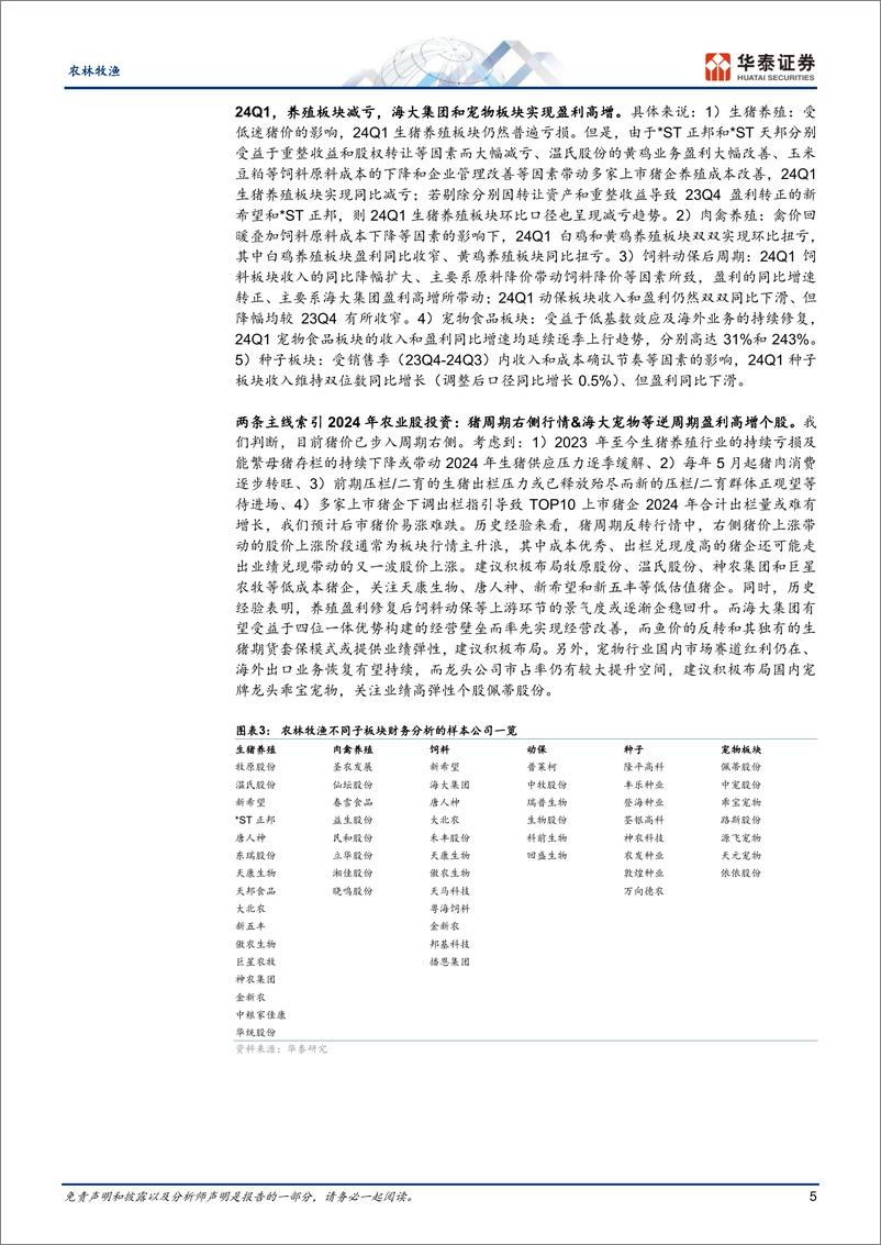 《农林牧渔行业专题研究：从年报一季报看农业股投资两条主线-240514-华泰证券-31页》 - 第5页预览图