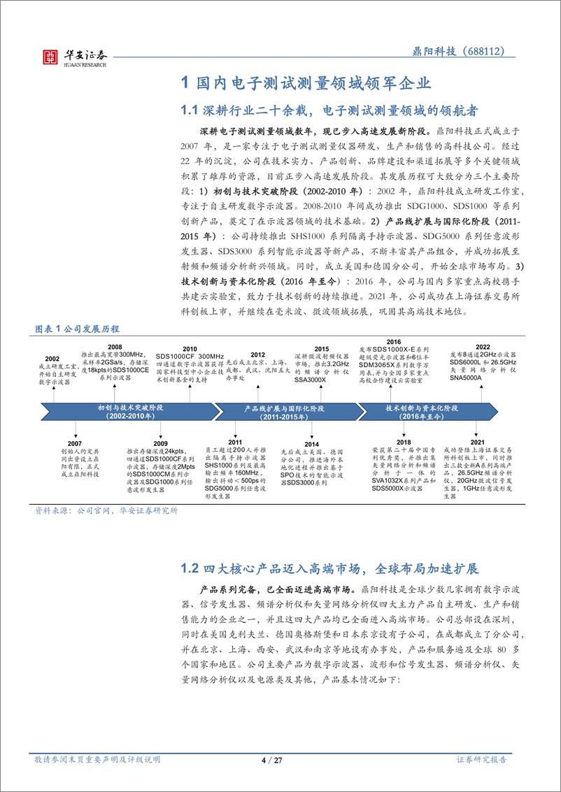 《鼎阳科技(688112)高端化加速国产替代，营销网络布局全球-241121-华安证券-27页》 - 第4页预览图