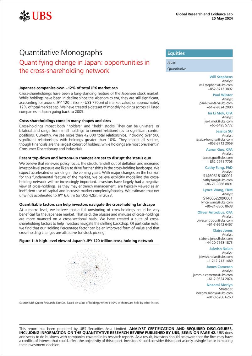 《UBS Equities-Quantitative Monographs _Quantifying change in Japan opport...-108299749》 - 第1页预览图