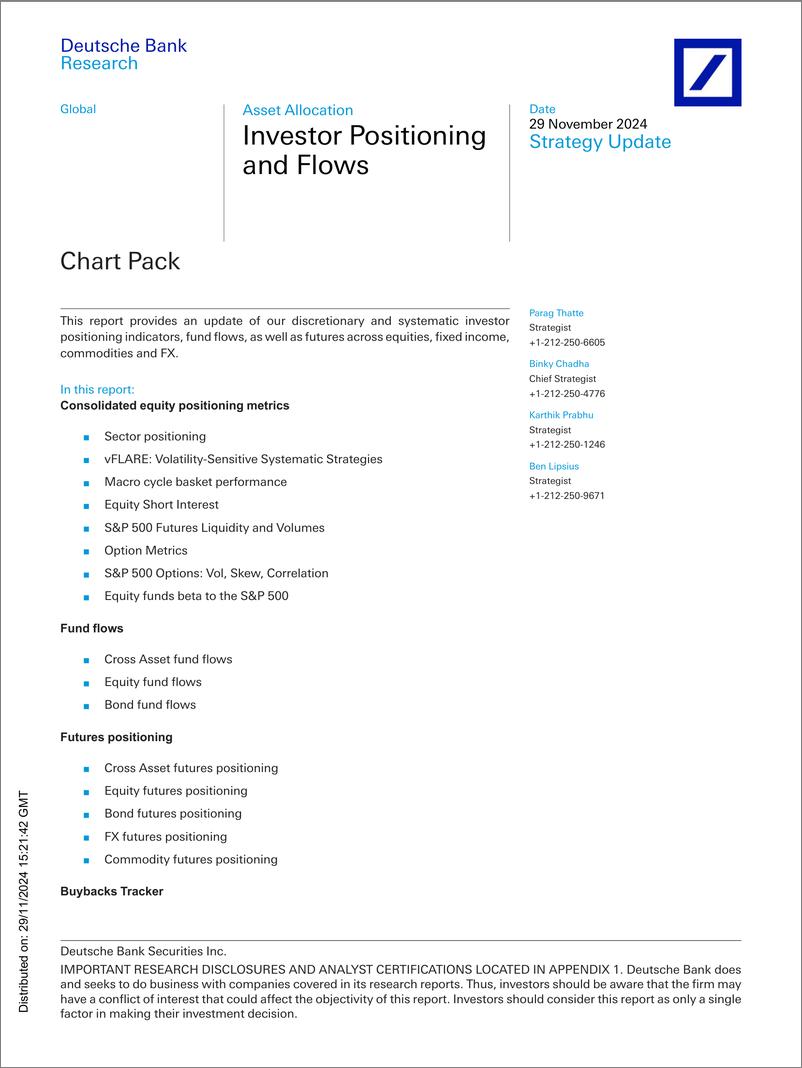 《Deutsche Bank-Investor Positioning and Flows Chart Pack-111901265》 - 第1页预览图