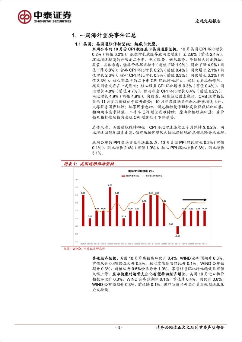 《当前经济与政策思考：美国通胀保持坚挺-241116-中泰证券-11页》 - 第3页预览图