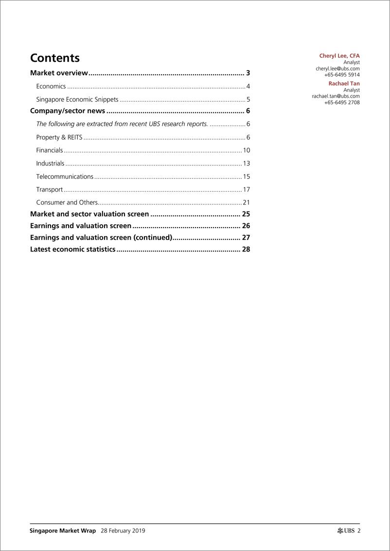 《瑞银-亚太地区-股票策略-新加坡2月市场总结：聚焦可能的康格洛重组-2019.2.28-36页》 - 第3页预览图
