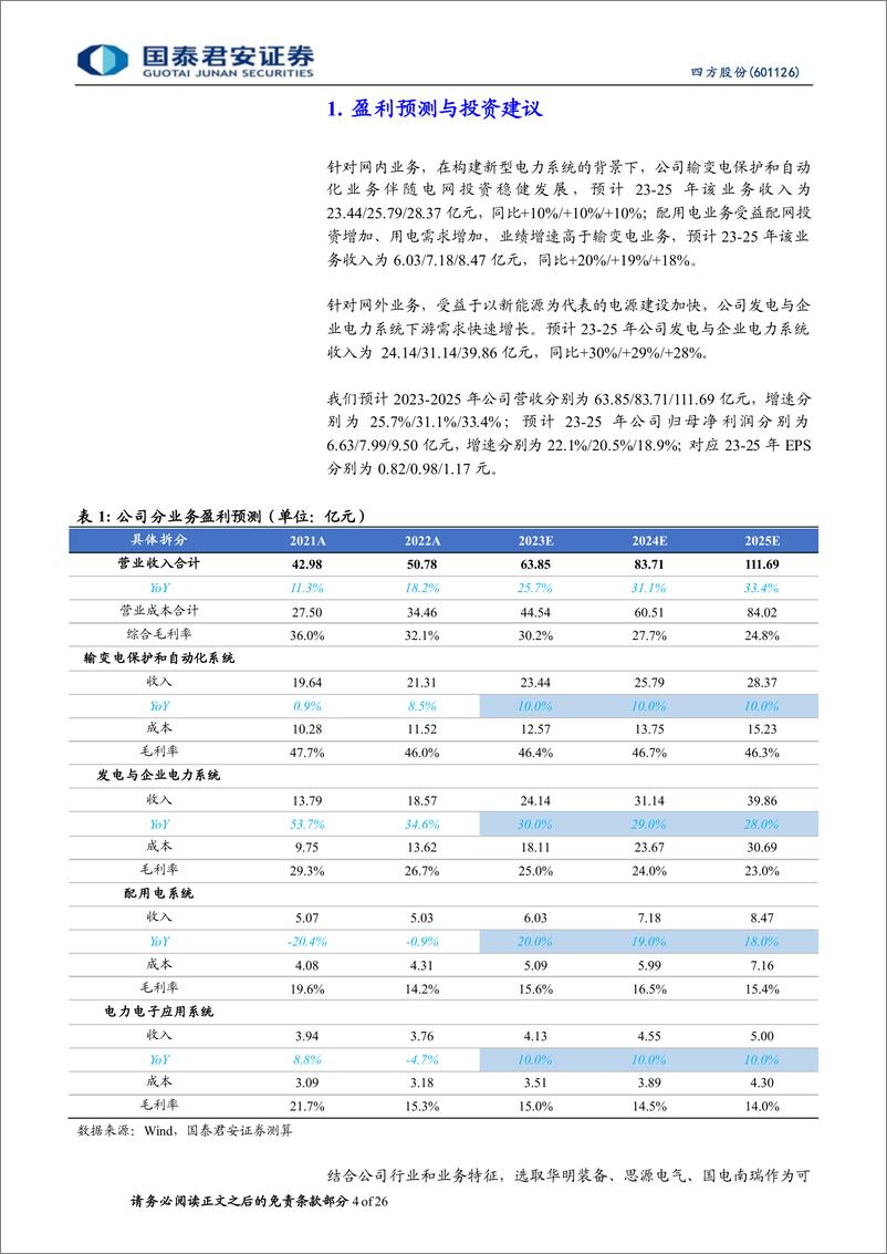 《四方股份-601126-首次覆盖报告：电网侧二次设备龙头，发电侧带来新机遇-20230907-国泰君安-26页》 - 第5页预览图